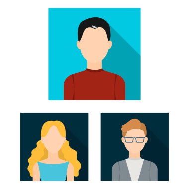 Avatar ve yüz düz simgeler set koleksiyonu tasarım için. Bir kişi görünümü vektör simge stok web çizim.