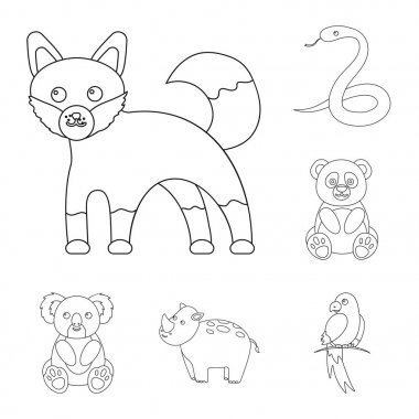 Set koleksiyonu tasarım için bir gerçekçi olmayan hayvan anahat simgeleri. Oyuncak hayvanlar sembol stok web illüstrasyon vektör.