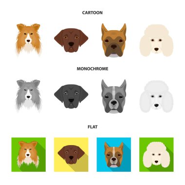 Farklı doğurmak-in köpek ağızlık. Kömür ocağı doğurmak köpek, lobladore, fino köpeği, karikatür, düz boksör küme toplama simgeler, tek renkli stil vektör simge stok çizim web.