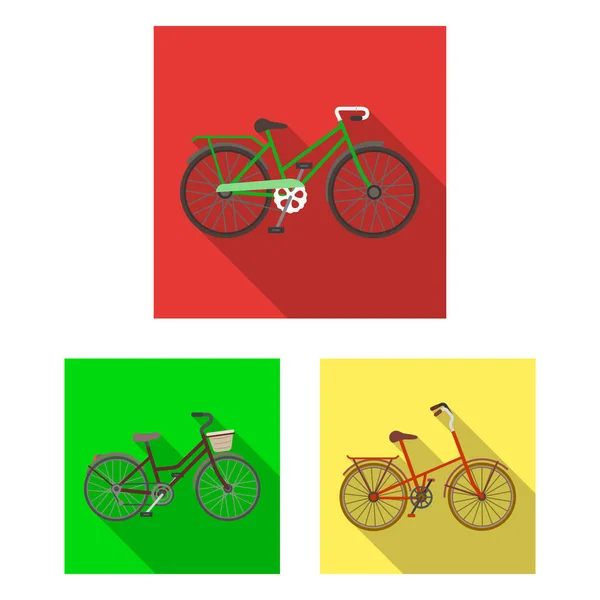 Olika cyklar platt ikoner i set samling för design. Vilken typ av transport vektor symbol lager web illustration. — Stock vektor