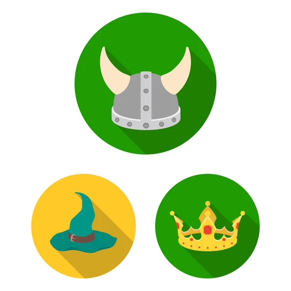 Diferentes tipos de chapéus ícones planos na coleção de conjuntos para design.Headdress símbolo vetorial ilustração web estoque . — Vetor de Stock