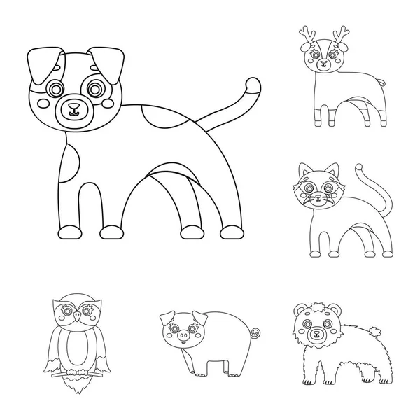 Speelgoed dieren overzicht pictogrammen in set collectie voor design. Vogel, predator en herbivoor symbool voorraad web vectorillustratie. — Stockvector