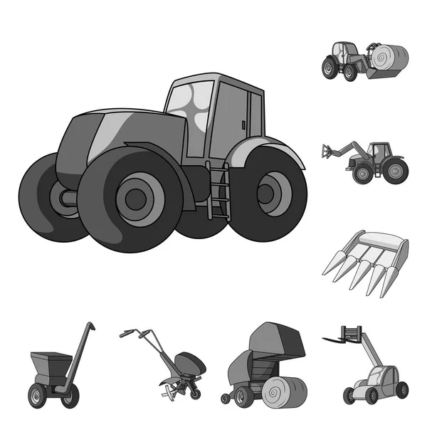 Landbouwmachines zwart-wit pictogrammen in set collectie voor design. Apparatuur en apparaat vector symbool voorraad web illustratie. — Stockvector