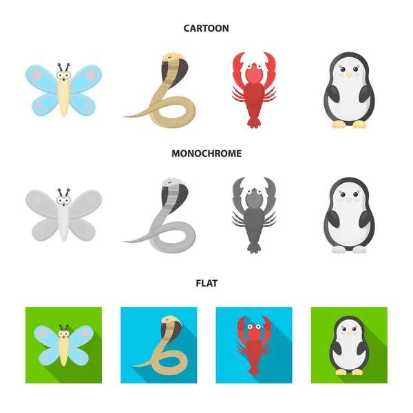 Una caricatura poco realista, plana, iconos de animales monocromáticos en la colección de conjuntos para el diseño. Animales de juguete vector símbolo stock web ilustración . — Vector de stock