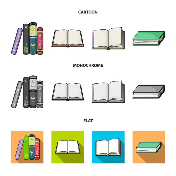 Vários tipos de livros. Livros conjunto coleção ícones em desenhos animados, plana, estilo monocromático símbolo vetorial ilustração web . — Vetor de Stock
