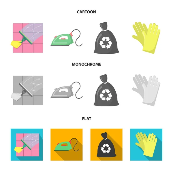 Cleaning and maid cartoon,flat,monochrome icons in set collection for design. Equipment for cleaning vector symbol stock web illustration. — Stock Vector