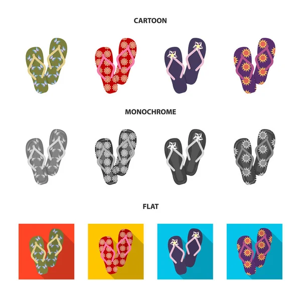 Flip-flops desenhos animados, lisos, ícones monocromáticos na coleção de conjuntos para design. Sapatos de praia símbolo vetorial ilustração web stock . —  Vetores de Stock