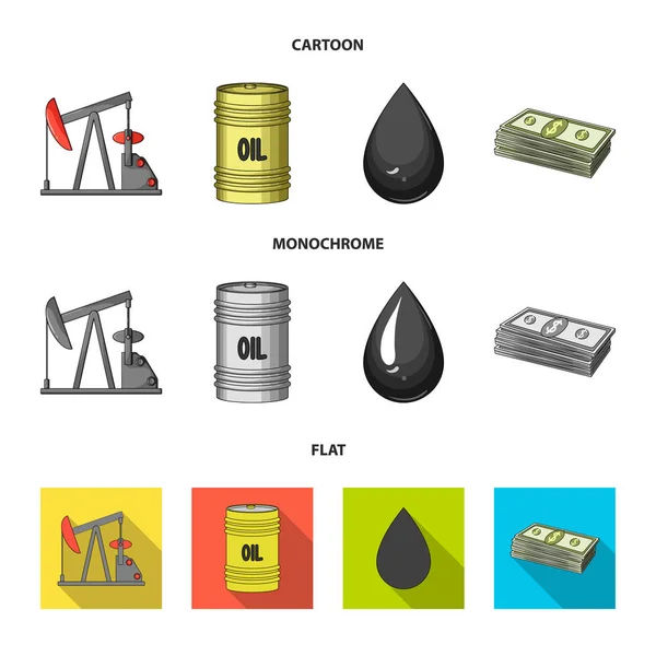 Pumpe, Barrel, Tropfen, Petrodollars. Öl Set Sammlung Symbole in Cartoon, flach, monochromen Stil Vektor Symbol Stock Illustration Web. — Stockvektor