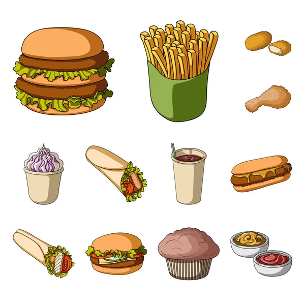 Fast food cartoon icons in set collection for design.Food from semi-finished products vector symbol stock web illustration. — Stock Vector