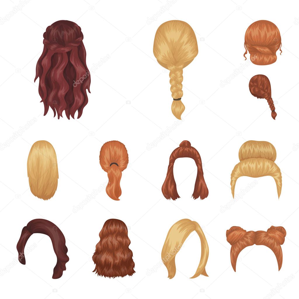 Female hairstyle cartoon icons in set collection for design. Stylish haircut vector symbol stock web illustration.