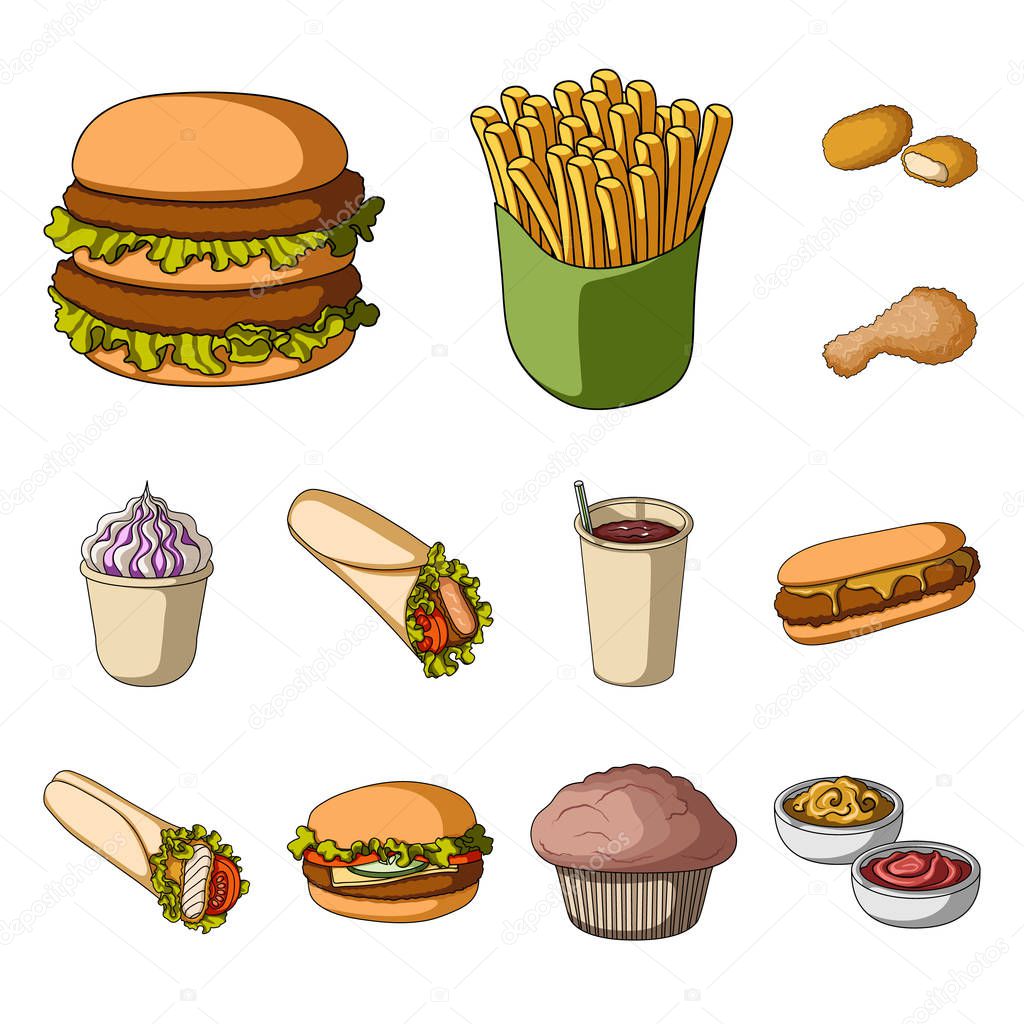 Fast food cartoon icons in set collection for design.Food from semi-finished products vector symbol stock  illustration.