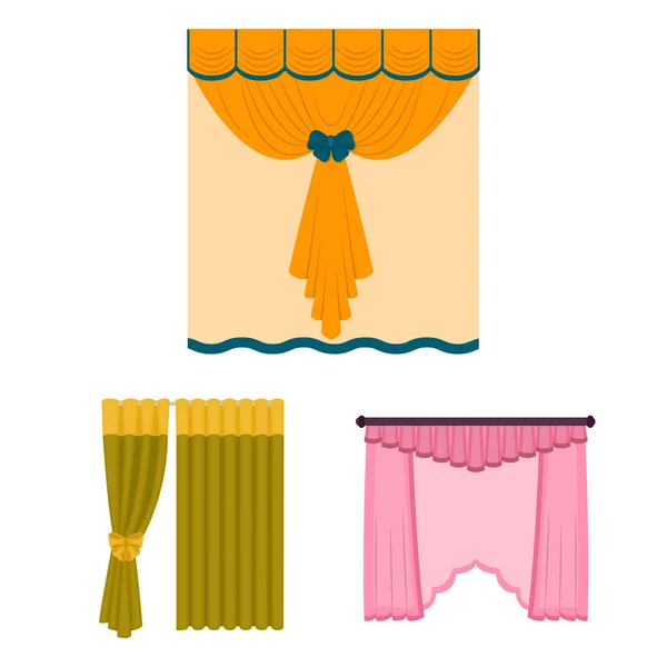 Berbagai jenis tirai ikon kartun dalam koleksi set untuk desain. Tirai dan lambrequins vektor simbol gambar web stok . - Stok Vektor