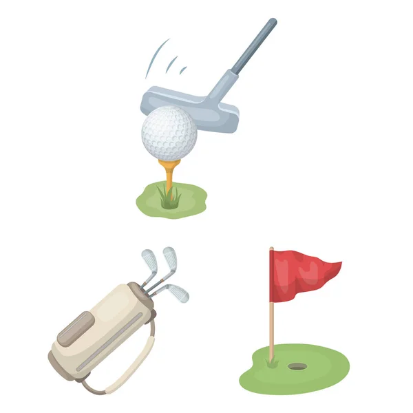 Golf y atributos iconos de dibujos animados en la colección de conjuntos para design.Golf Club y equipo vector símbolo stock web ilustración . — Archivo Imágenes Vectoriales