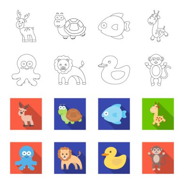 Gerçekçi olmayan bir anahat, flet hayvan kutsal kişilerin resmi içinde set koleksiyonu tasarım için. Oyuncak hayvanlar sembol stok web illüstrasyon vektör.