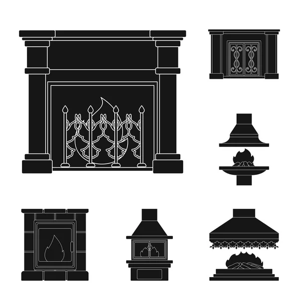 Diferentes tipos de chimeneas iconos negros en la colección de conjuntos para el diseño.Chimeneas construcción vector símbolo stock web ilustración . — Vector de stock