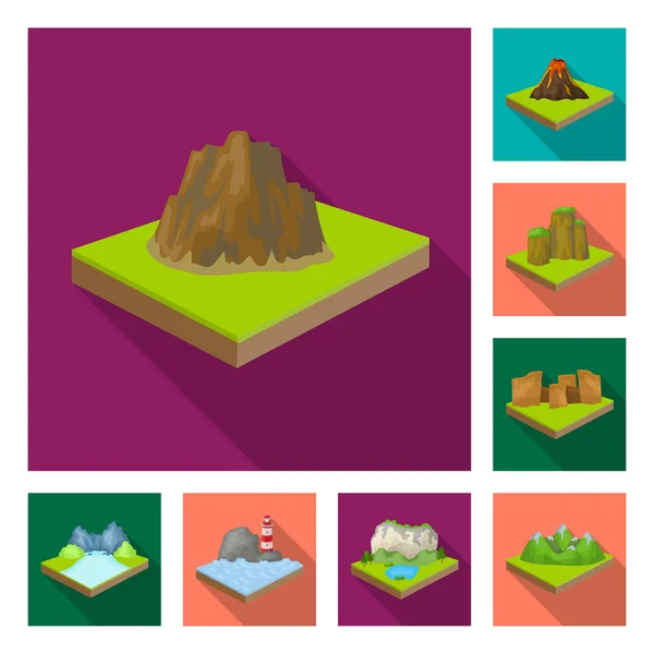 Montañas, iconos planos masivos en la colección de conjuntos para el diseño. La superficie de la tierra vector isométrico símbolo stock web ilustración . — Vector de stock