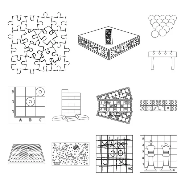 보드 게임 디자인에 대 한 설정된 컬렉션 개요 아이콘. 게임 및 엔터테인먼트 벡터 기호 재고 웹 일러스트 레이 션. — 스톡 벡터
