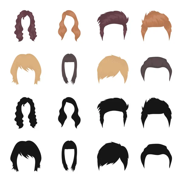 Bigote y barba, peinados negro, iconos de dibujos animados en la colección de conjuntos para el diseño. Elegante corte de pelo vector símbolo stock web ilustración . — Vector de stock