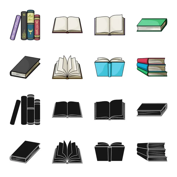 Verschiedene Arten von Büchern. Bücher setzen Sammlung Symbole in schwarz, Cartoon-Stil Vektor Symbol Stock Illustration Web. — Stockvektor