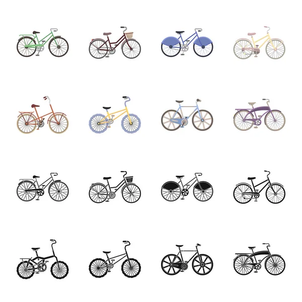 Τα παιδιά ποδήλατο και άλλα είδη. Διαφορετικά ποδήλατα στεγάζεται συλλογή εικονιδίων σε μαύρο, καρτούν στυλ διάνυσμα σύμβολο απόθεμα ενδεικτικά web. — Διανυσματικό Αρχείο