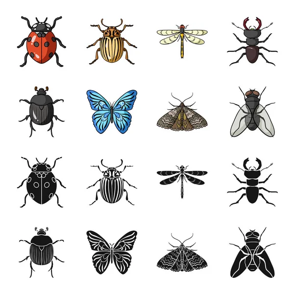 Zerstörer, Parasit, Natur, Schmetterling .insects Set Sammlung Symbole in schwarz, Cartoon-Stil Vektor Symbol Stock Illustration Web. — Stockvektor