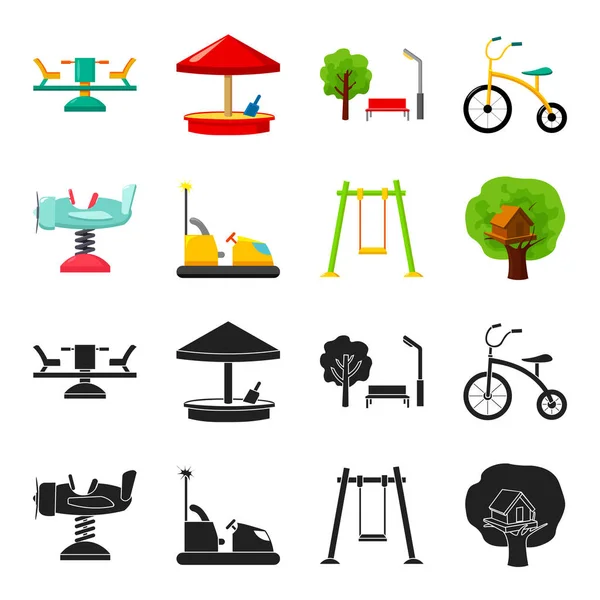 Avião em uma mola, baloiços e outros equipamentos. Playground conjunto coleção ícones em preto, desenho animado estilo vetor símbolo estoque ilustração web . —  Vetores de Stock