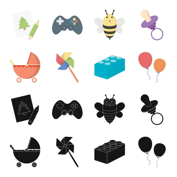 Stroller, windmill, lego, balloons.Toys set collection icons in black,cartoon style vector symbol stock illustration web. — Stock Vector