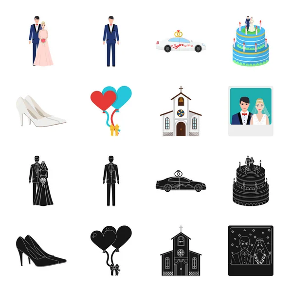 Wedding and Attributes black,cartoon icons in set collection for design.Newlyweds and Accessories vector symbol stock web illustration. — Stock Vector