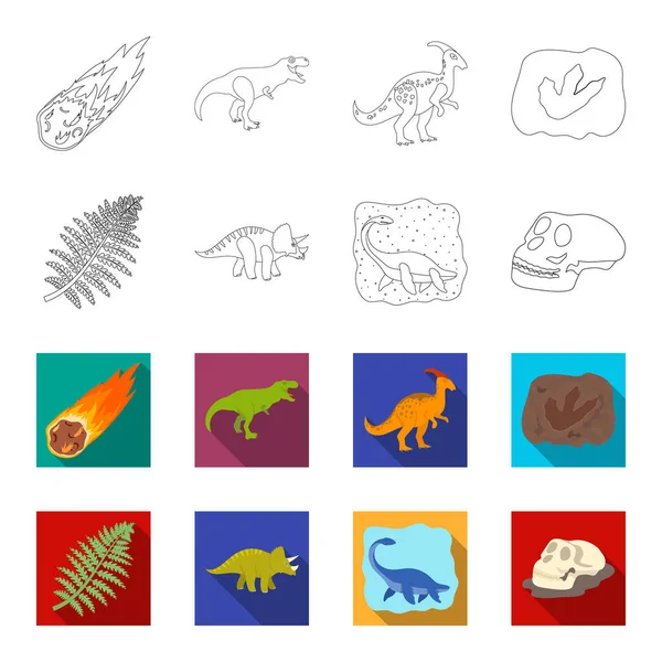 Sea dinosaur,triceratops, prehistoric plant, human skull. Dinosaur and prehistoric period set collection icons in outline,flet style vector symbol stock illustration web. — Stock Vector