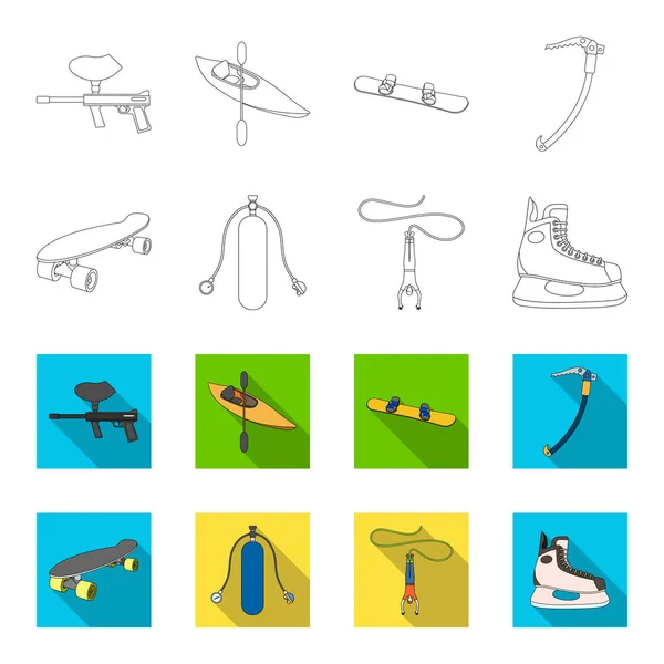 Skateboard, oxygen tank for diving, jumping, hockey skate.Extreme sport set icons in outline, flet style vector symbol stock illustration web . — стоковый вектор