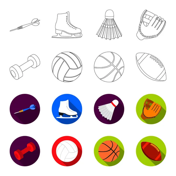 Manubrio blu, pallone da calcio bianco, pallacanestro, rugby. Sport set raccolta icone in contorno, flet stile vettore simbolo stock illustrazione web . — Vettoriale Stock