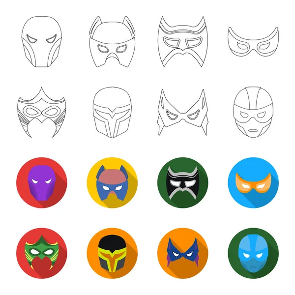 Máscara na cabeça e olhos. Super Hero Máscara conjunto coleção ícones em esboço, estilo flet vector símbolo ilustração web . — Vetor de Stock