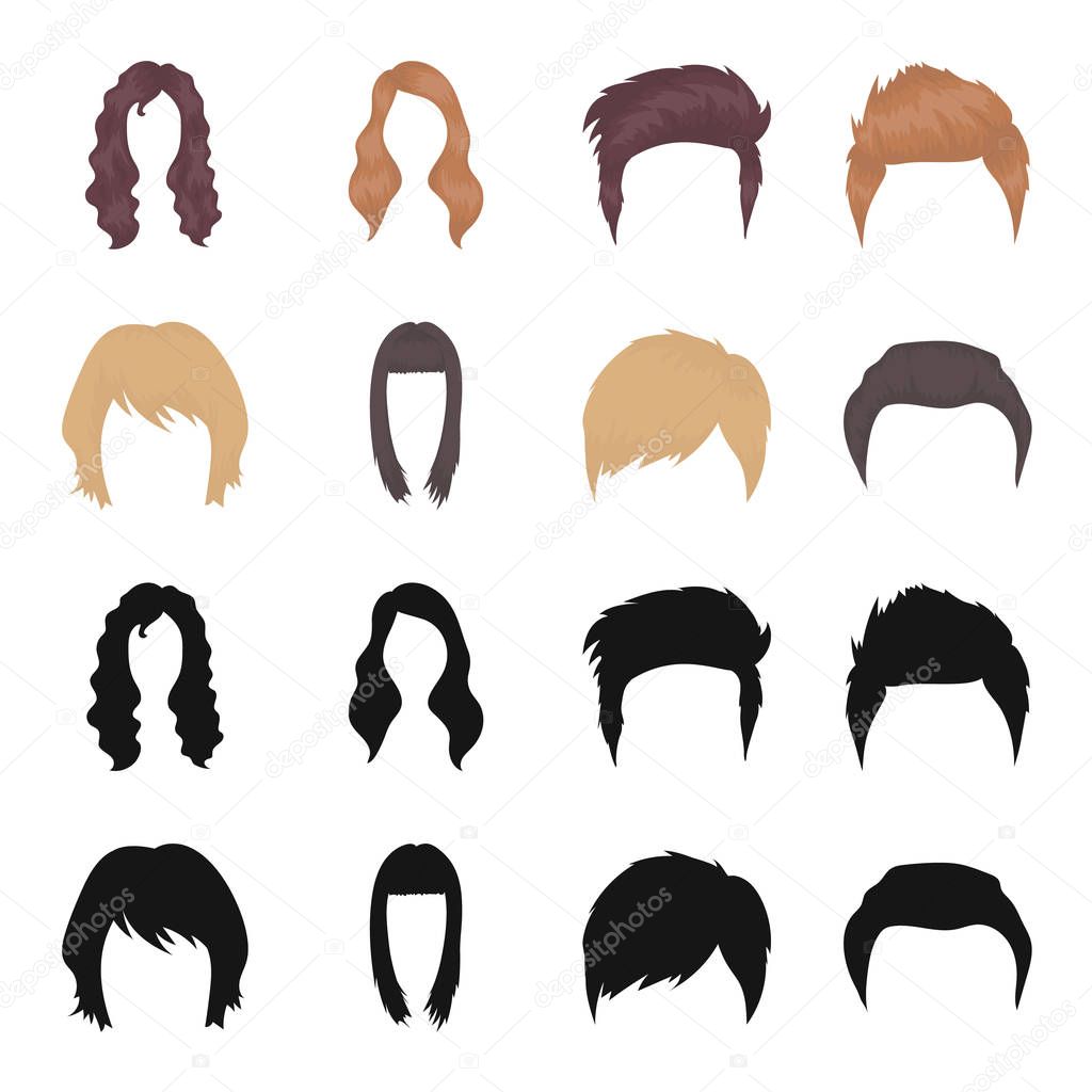 Mustache and beard, hairstyles black,cartoon icons in set collection for design. Stylish haircut vector symbol stock web illustration.