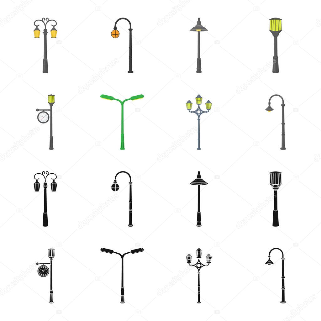 Lamppost in retro style,modern lantern, torch and other types of streetlights. Lamppost set collection icons in black,cartoon style vector symbol stock illustration web.
