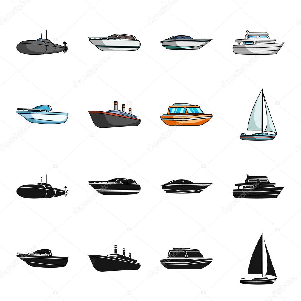 Protection boat, lifeboat, cargo steamer, sports yacht.Ships and water transport set collection icons in black,cartoon style vector symbol stock illustration web.