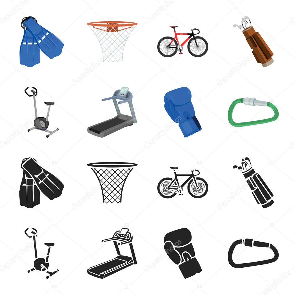 Exercise bike, treadmill, glove boxer, lock. Sport set collection icons in black,cartoon style vector symbol stock illustration .