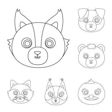 Ağızlıklar hayvanların set koleksiyonu tasarım için simgeleri anahat. Yerli ve vahşi hayvanlar sembol stok web illüstrasyon vektör.