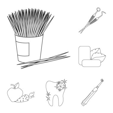 Diş Bakımı anahat simgeleri set koleksiyonu tasarım için. Diş vektör simge stok web illüstrasyon bakım.
