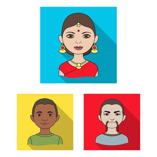 Les icônes plates de race humaine dans la collection de jeu pour le design. Population et nationalité symbole vectoriel stock illustration web . — Image vectorielle