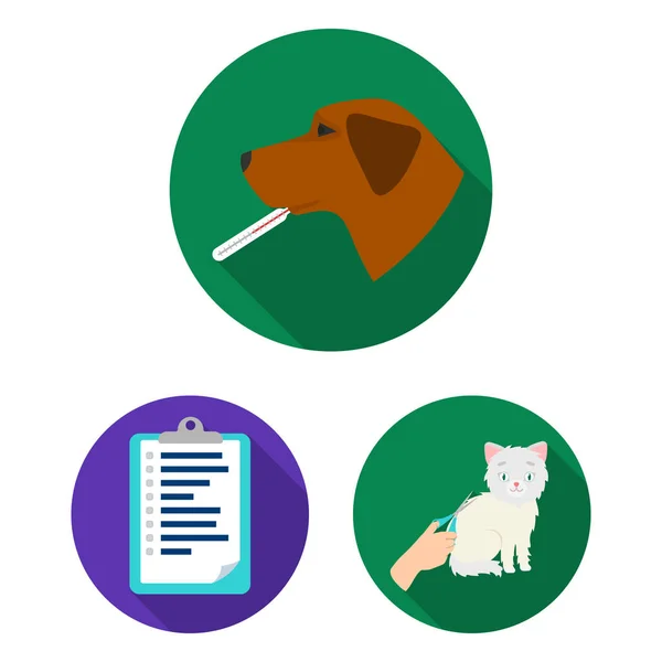 Iconos planos de clínica veterinaria en colección de conjuntos para el diseño. Tratamiento de una mascota vector símbolo stock web ilustración . — Vector de stock