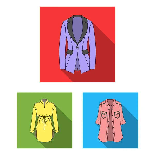 Mulheres Vestuário ícones planos na coleção de conjuntos para design.Vestuário Variedades e Acessórios símbolo vetorial ilustração web stock . —  Vetores de Stock