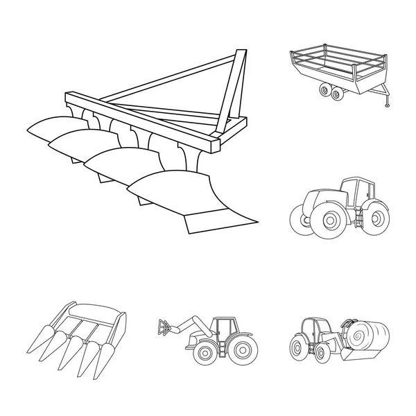 Jordbruksmaskiner disposition ikoner i set insamling för design. Utrustning och enheten vektor symbol lager web illustration. — Stock vektor