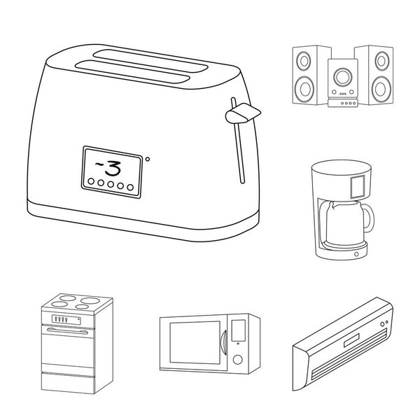 Smart home appliances outline icons in set collection for design. Modern household appliances vector symbol stock web illustration.