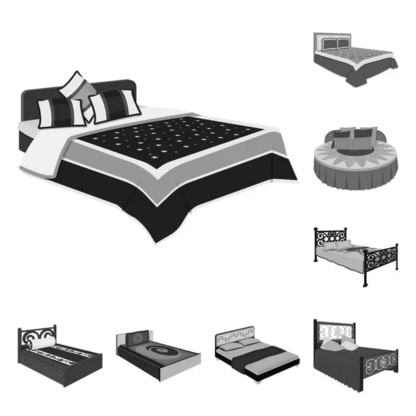 異なったベッド モノクロ アイコン デザインのセットのコレクション。ベクトル アイソメ シンボル ストック web 図を睡眠のための家具. — ストックベクタ