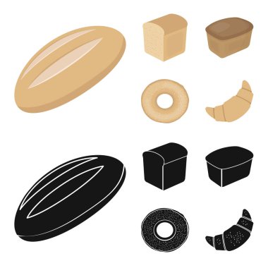 Ekmek kesme, simit, dikdörtgen karanlık, yarım bir somun. Ekmek toplama simgeler çizgi film, siyah stil vektör simge stok çizim web ayarla..