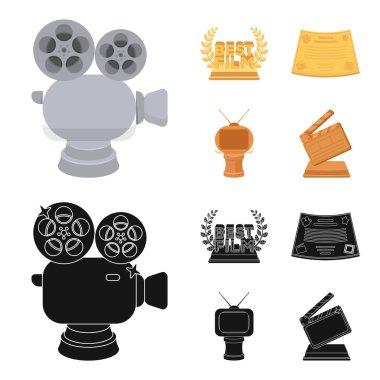 Gümüş fotoğraf makinesi. Bir Tv şeklinde ve başka ödüller bronz ödül. Film Ödülü, sset toplama simgeler çizgi film, siyah tarzı web simge stok tasarlamak vektör.