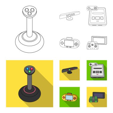 Oyun ve Tv alıcı anahat, set koleksiyonu tasarım için düz simgeler kutusunu. Oyun gadget'lar sembol stok web illüstrasyon vektör.