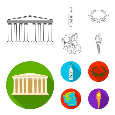 Yunanistan, ülke, gelenek, dönüm noktası. Yunanistan toplama simgeler anahat, düz stil vektör simge stok çizim web ayarla..