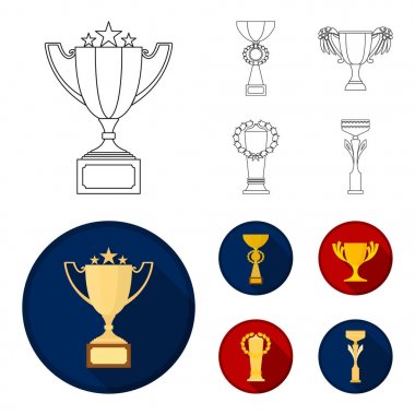 Altın Kupa anahat, düz simgeler toplama tasarımı için ayarlayın. Kazananlar Kupası vektör simge stok web çizim.