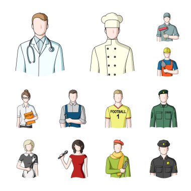 Farklı mesleklerden insanlar set koleksiyonu tasarım için simgeleri karikatür. İşçi ve uzman sembol stok web illüstrasyon vektör.